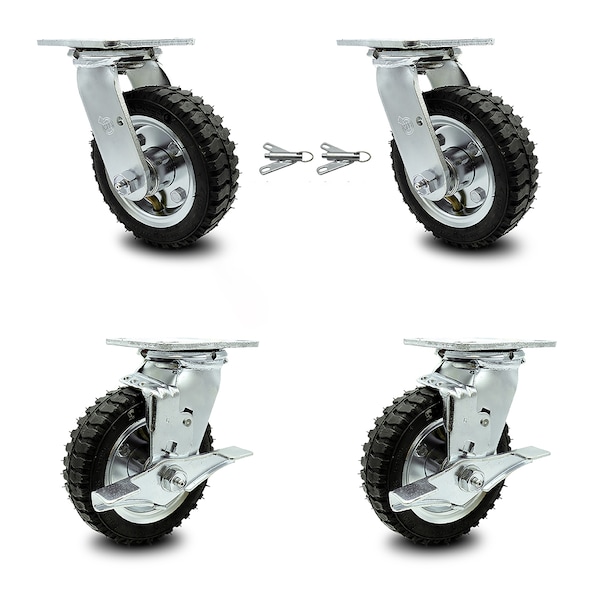 Service Caster 6 Inch Black Pneumatic Wheel Caster Swivel with Swivel Locks 2 with Brakes, 4PK SCC-100S150-PNB-BSL-2-TLB-2 - main